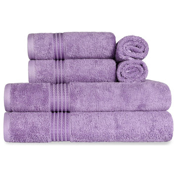 6-Piece Solid Egyptian Cotton Bath Hand Face Towel Set, Royal Purple