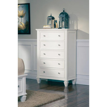 Wood Chest with 5 Drawers, White