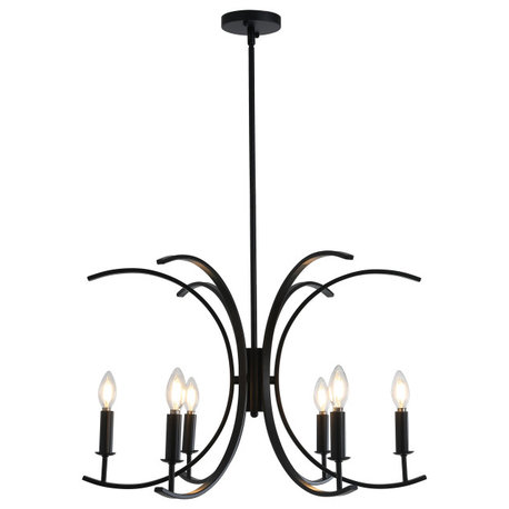 Farmhouse Black 6-Light Curved Line Design Candle Style Chandelier