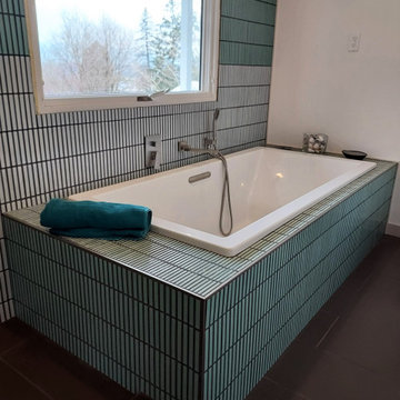 Sevilla Kit Kat Mosaic Tile from The Mosaic Factory on drop in soaking tub and