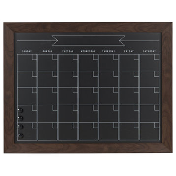 DesignOvation Beatrice Framed Magnetic Chalkboard Monthly Calendar, Walnut Brown