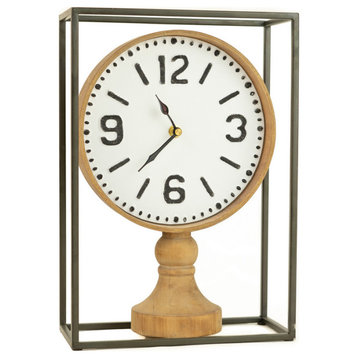 Metal Framed Tabletop Wooden Clock