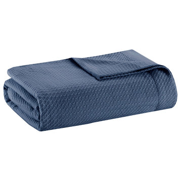 Madison Park Egyptian Cotton All-Season Woven Bedding Blanket, Navy Blue