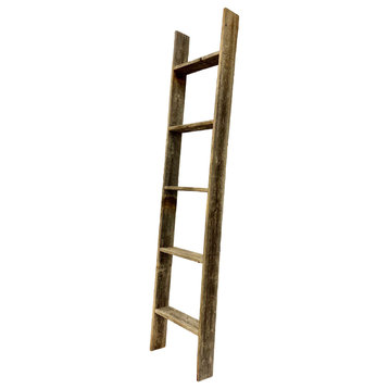HomeRoots 4 Step Rustic Weathered Grey Wood Ladder Shelf