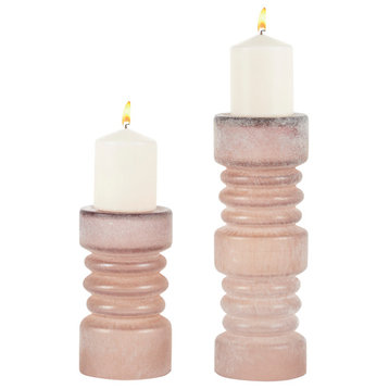 Set of 2 Pink Glass Candle Holders