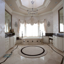 Master bath drapery and wallpaper