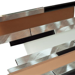 Silver Aliminum, White and Beige Glass and Matte Black Mosaic Tile Random Z Patt - Home Accessories & Decor