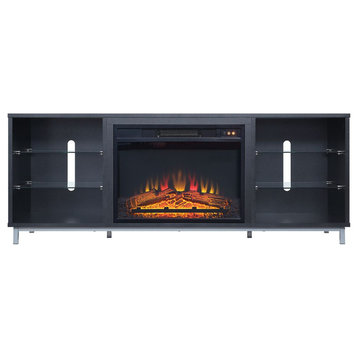 Manhattan Comfort Brighton 60" Fireplace Shelves & Media Wire Management, Onyx