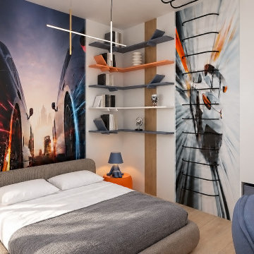 Teen Boy’s Bedroom with a Racing Car Mural and Bespoke Storage