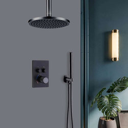 BathSelect Matte Black Round Shower Head With 2-Way Concealed Mixer Shower Set - Showerheads And Body Sprays