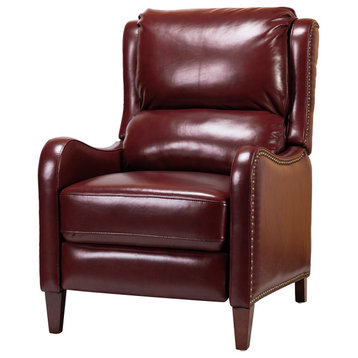 Genuine Leather  Push back Recliner With Wingback, Burgundy