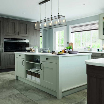 Oak Frame Shaker Kitchen painted Light Grey and Stained Carbon.