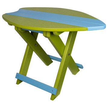 Folding Surfboard Accent Table, Portable Nautical Board, Lime Green/Powder Blue