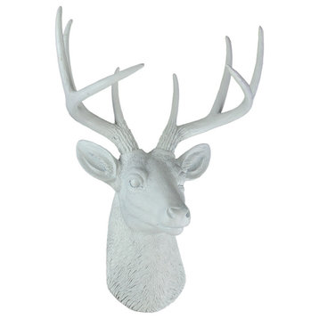 White Buck Head Sculpture Deer Horns Faux Taxidermy Wall Mounted Antler Trophy