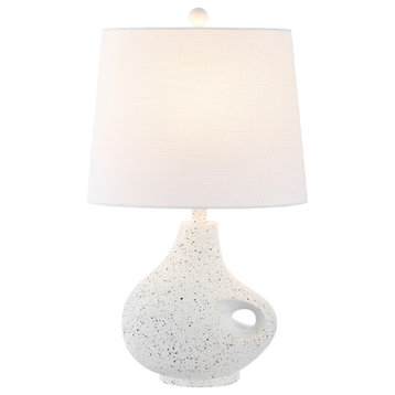 24" Minimalist Designer Iron/Resin Oval Shade LED Table Lamp, White Terrazzo