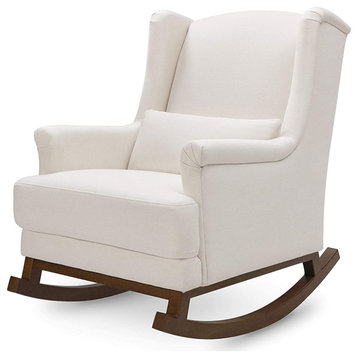 Contemporary Rocking Chair, Wingback Design With Lumbar Support Pillow, Cream