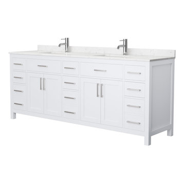 Beckett 84" White Double Vanity, Carrara Cultured Marble Top