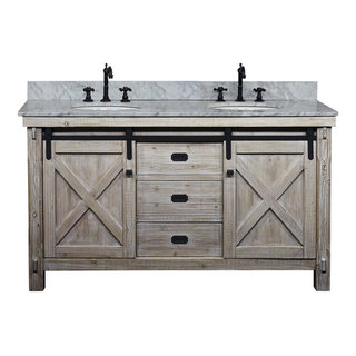 61" Rustic Solid Fir Barn Door Style Double Sink Vanity Arctic Pearl Marble  Top - Farmhouse - Bathroom Vanities And Sink Consoles - by inFurniture  Inc., | Houzz