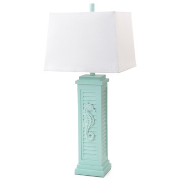 Sea Horse Shutter 32" Resin Teal Lamp With USB, Set of 2