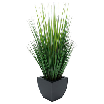 Faux Grass in Tapered Zinc Cube, Black