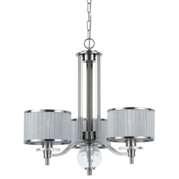 60W Abaco 3 Light Chandelier, Brushed Steel Finish, Silver