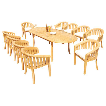 11-Piece Outdoor Teak Dining Set: 94" Oval Extension Table, 10 Lenong Arm Chairs
