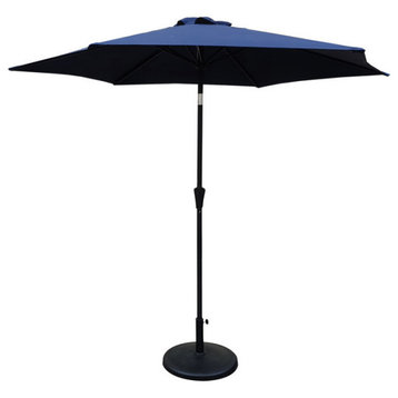 Rainey 9' Pole Umbrella With Carry Bag and Base, Navy Blue
