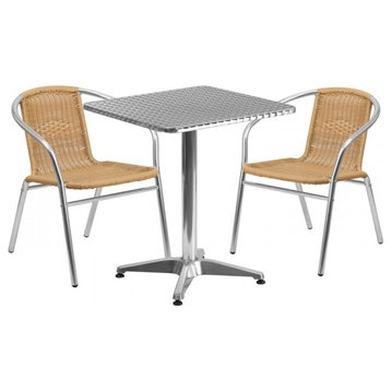 Flash Furniture 23.5Sq Aluminum Table Set-2 Ch In Beige