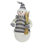 Northlight Seasonal - 20" Alpine Chic Snowman with Gray and White Jacket Christmas Decoration - From the Alpine Chic Collection | This jovial snowman has spent the day hitting the slopes | Features sparkling body and head with soft arms that finish with faux fur trimmed gray mittens | Faux snow on skis and poles | Flexible wire in hat and open arm allow for them to be positioned to your liking | For indoor use only | Dimensions: 22"H x 12"W x 8.5"D | Material(s): foam/fabric/faux fur/polyfil/wire