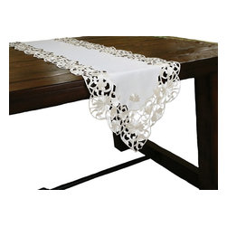 Xia Home Fashions - Daisy Lace Embroidered Cutwork Table Runner, 15x70 - Table Runners