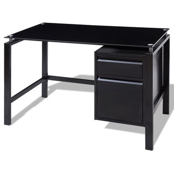 Glass Top Metal Frame Computer Desk With Drawers