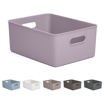 Superio Ribbed Storage Bin, Plastic Storage Basket, Lilac, 15 L