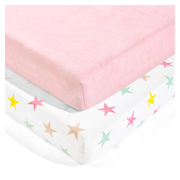 Unicorn Heart Rainbow Star Organic Cotton Fitted Crib Sheet Multi 2Pk 28x52x9
