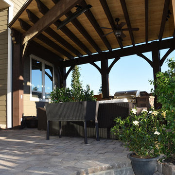 Timber Pavilion w/ Fireplace, Waterfall Fountains & BBQ Bar