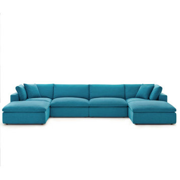 Modern Designer Lounge Club Lobby Sectional Sofa Set, Fabric, Aqua Blue