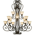 Golden Lighting - Golden Lighting 8063-15L BUS Heartwood 3 Tier Chandelier - For extra chain: CHAIN-BUS-HEAVYThis fixture must be installed by means of support that is independent of the outlet box. (1/4" IPS pipe--not provided)  Transitional style with simple, clean organic lines creating a great look for a moderate price  Four layers of color create the Burnt Sienna finish complimented by the warm Tea Stone glass  Finish is easy to match with any home d�cor from country to traditional  Extensive family meets all interior and exterior needs  A chandelier creates a stylish focal point  Dramatically sized for prominent living and dining rooms or lobbys.  Canopy/Backplate Dimensions: 5 x 1  Room: Foyer, Living, Dining, Lobby  Maximum Wattage: 03 Tier Chandelier Burnt Sienna Tea Stone Glass *UL Approved: YES *Energy Star Qualified: n/a  *ADA Certified: n/a  *Number of Lights: Lamp: 15-*Wattage:60w A19 Medium Base bulb(s) *Bulb Included:No *Bulb Type:A19 Medium Base *Finish Type:Burnt Sienna