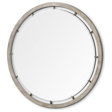 HomeRoots 54" Round Brown Wood Frame Wall Mirror
