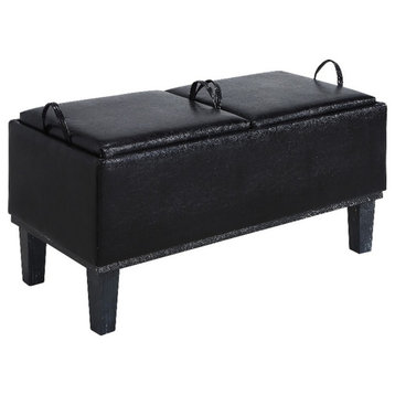 Designs4Comfort Brentwood Storage Ottoman with Reversible Trays in Black Fabric