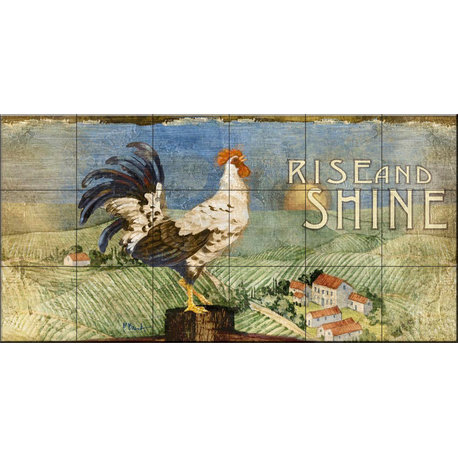 Tile Mural, Rooster Signs I by Paul Brent