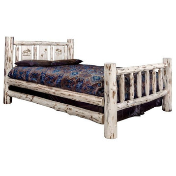 Montana Woodworks Wood California King Bed with Engraved Moose Design in Natural