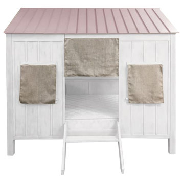 HomeRoots 84" X 59" X 77" White And Pink Cottage Full Bed