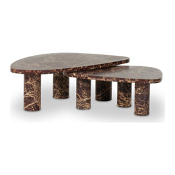 ZINHOME - Zion Coffee Table Set-Merlot Marble - Coffee Table Sets