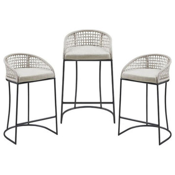 Home Square Hermosa 25" Metal and Polyester Counter Stool in Natural in Set of 3