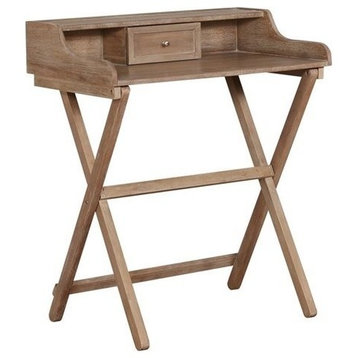 Linon Cade Wood Folding Desk with Small Drawer in Rustic Brown Finish