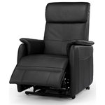 Zuri Furniture - Ayre Reclining Lift Chair with Remote Control and Top Grain Leather - Black - Up the ante with our new Ayre ultra-stylish reclining chair. This chair will support you through it all, especially the additional lumbar support. With a pocket on the side for storage as well as a loop that holds the attached remote control for easy access, you won’t need to leave this chair. In case you do, the 300ez® One-Motor lift mechanism will assist you. Use the remote to maneuver the chair to the lift position for getting in and out. Use the reclining buttons for infinite positions to enjoy the comfort this stylish chair provides. During construction, we use special engineered bushings and washers to maintain a smooth and quiet ride. The top grain leather on this chair is like sitting on a fluffy cloud. The zero wall clearance feature will allow this chair to sit anywhere in the room without taking up too much space. Truly wow those around you with the ultimate combination of functionality and style. The suggested weight capacity is 300 lbs.