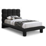 Meridian Furniture - Deco Boucle Fabric Upholstered Full Bed, Black, Twin - Go for an eye-grabbing bedroom rehab when you add this Deco boucle fabric full bed to the mix. This bed features sumptuous rich black boucle fabric upholstery on its headboard, rails, and feet for a wow-inducing look in your space. Deep channel biscuit tufting adds pillowy softness to your back and neck when you're propped up reading or watching TV. The neutral color makes for seamless integration of this bed with your existing furnishings.
