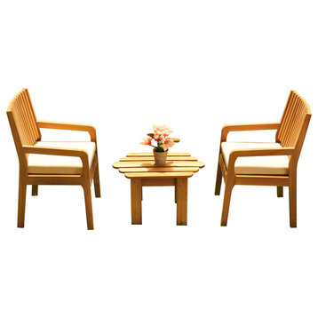 3-Piece Outdoor Patio Teak Dining Set: 27.5" Square Table, 2 Maldives Arm Chairs