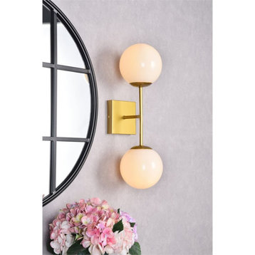 Living District Neri 2-Light Mid-Century Metal Wall Sconce in Brass and White