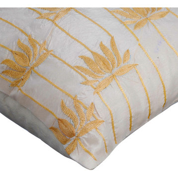 Ivory Decorative Pillow Covers 14"x14" Silk, Lotus Serene