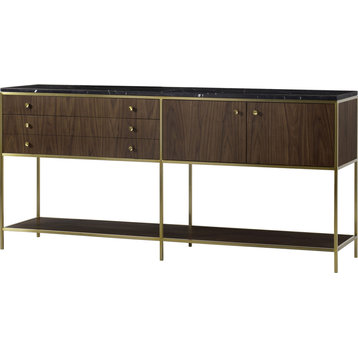 Chester Console - Natural Walnut, Satin Brass, Large